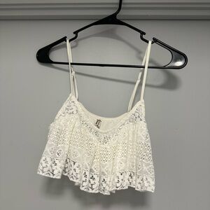 Free People White Lace Ruffle Crop Top
